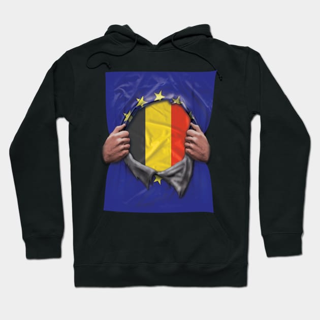 Belgium Flag European Union Flag Ripped Open - Gift for Belgian From Belgium Hoodie by Country Flags